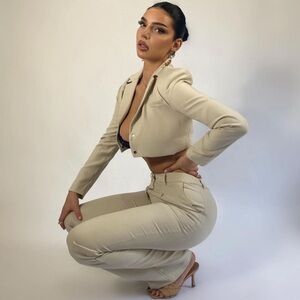 Stone Tailored Boxy Cropped Blazer and pants set.